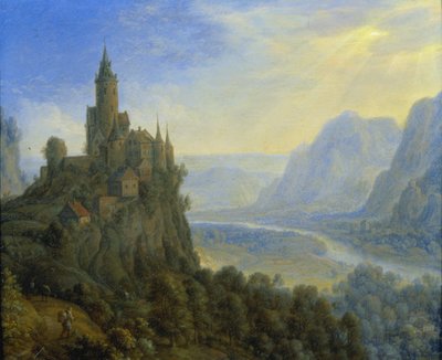 Paesaggio montuoso con un castello da Cornelis Saftleven